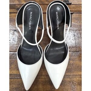 Marc Fisher Pumps Size 7M Black White Pointed Toe Slingback Asymmetric Heel